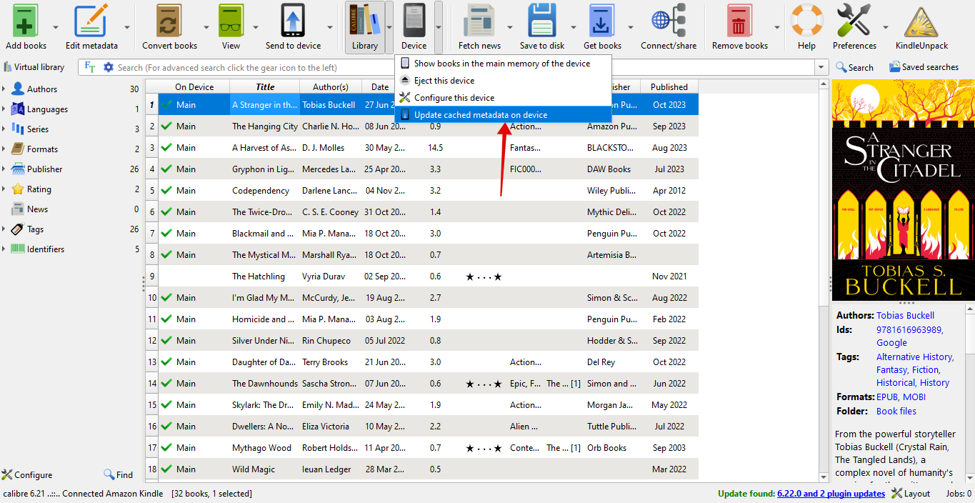 Screenshot of Update Metadata on Calibre
