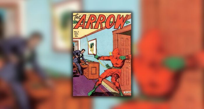 cover of The Arrow comics against a blurred background