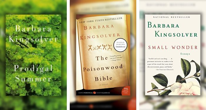 collage of three Barbara Kingsolver books: A Prodigal Summer, The Poisonwood Bible, and Small Wonder