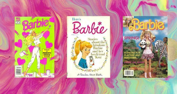 collage of a Barbie cook, comic, and magazine