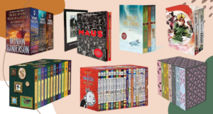 a graphic with images of the box sets listed