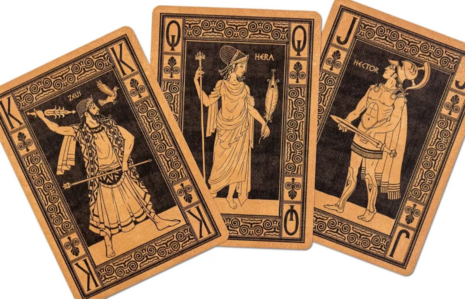 black and yellow gold playing cards featuring characters from the Iliad