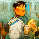 a cropped cover of A First Time for Everything showing an Asian preteen on a field trip, looking back over his shoulder, away from the crowd