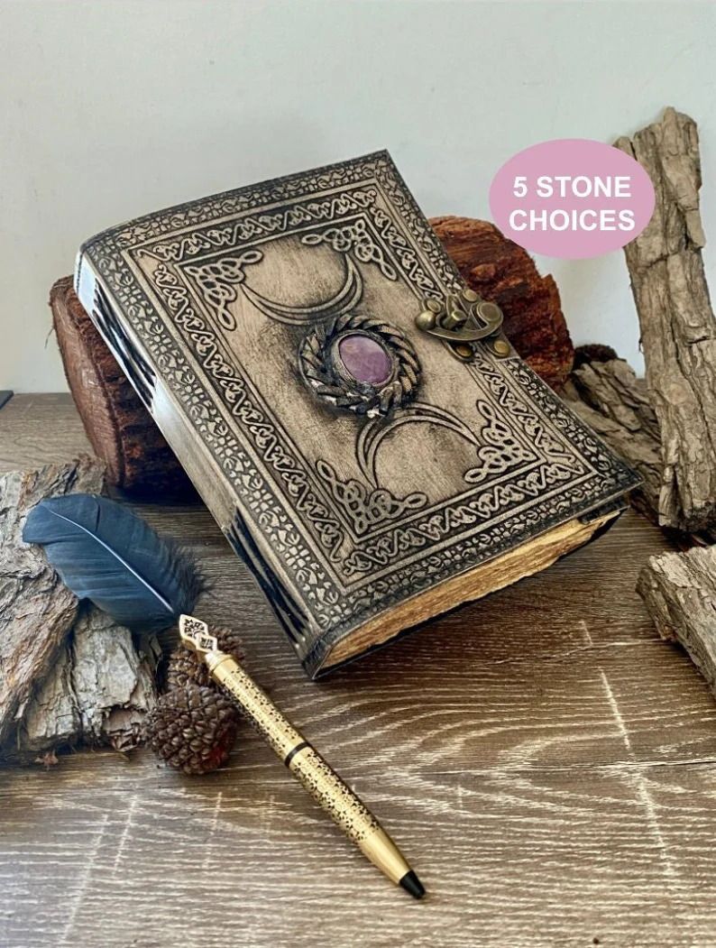 Leather journal with a stone of your choice