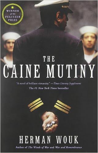 cover of The Caine Mutiny by Herman Wouk; photo of naval shipman, one of higher rank standing with his back to the camera