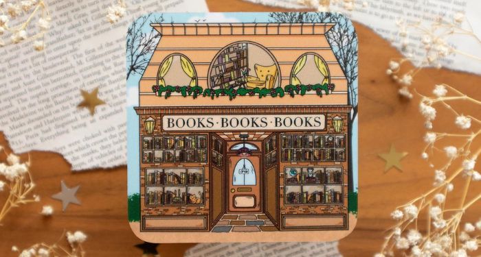 coaster with a bookshop design
