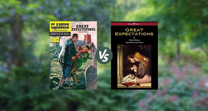covers of the comics and original book versions of Great Expectations by Charles Dickens