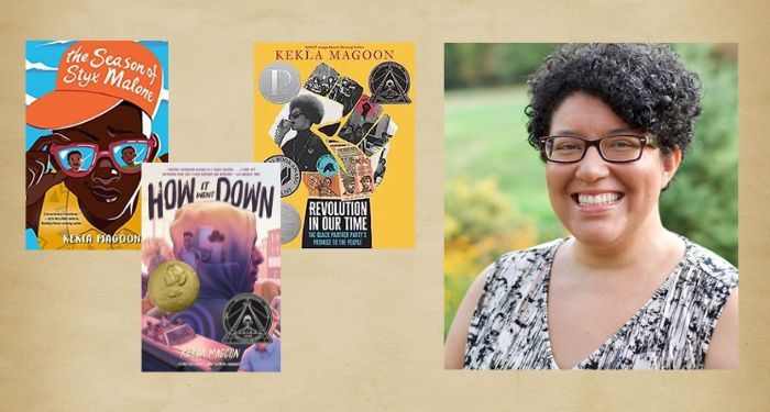 cover collage of kekla magoon books plus headshot