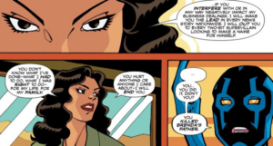panels from Blue Beetle comic starring La Dama