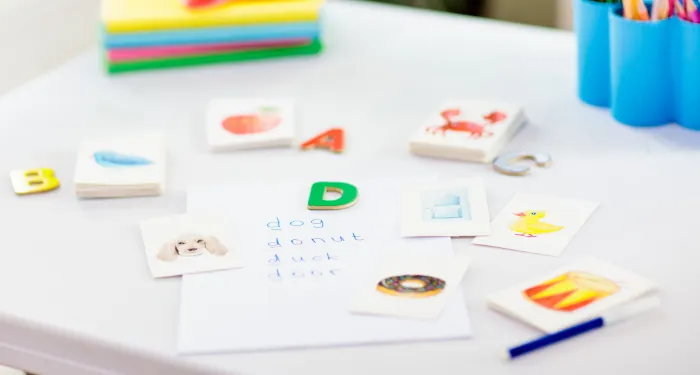 a photo of phonics flash cards