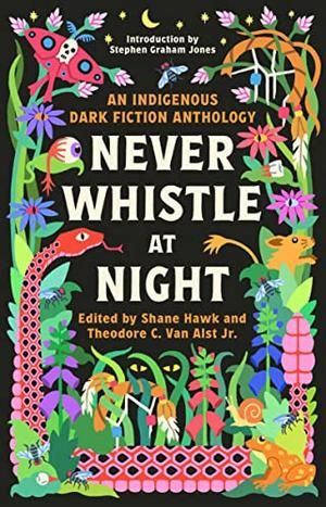 cover of Never Whistle at Night: an Indigenous Dark Fiction Anthology, edited by Shane Hawk