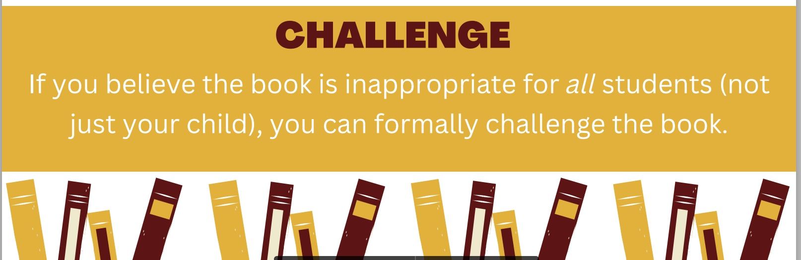 Image of the note about how parents can challenge inappropriate books at DSISD. 