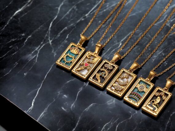 Set of golden tarot necklaces