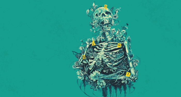 a cropped cover of Lay Them to Rest, showing a skeleton tagged and woven with plants