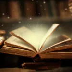 a graphic of a glowing open book