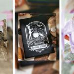 tryptic image of witchy bookish items