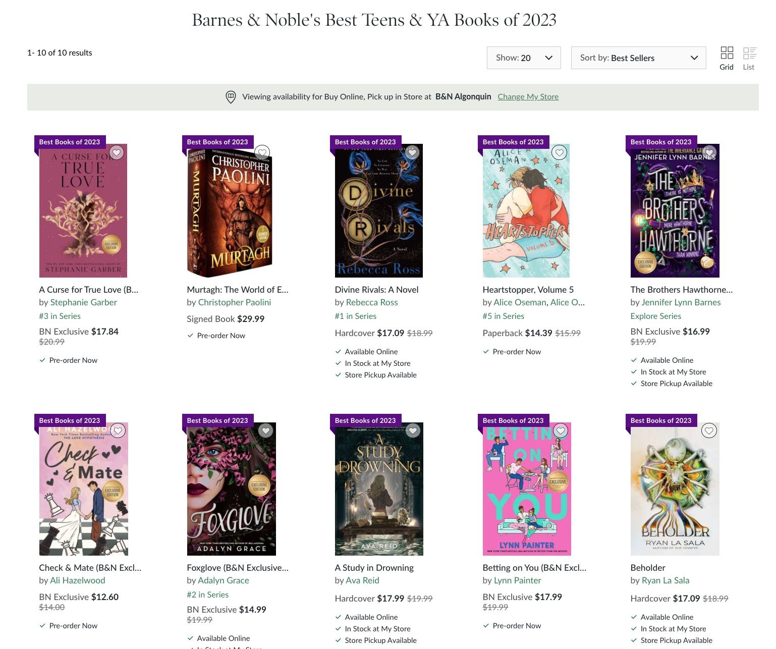 Barnes & Noble's best YA books of 2023. 
