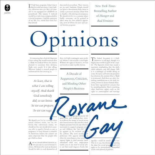 a graphic of the cover of Opinions by Roxane Gay