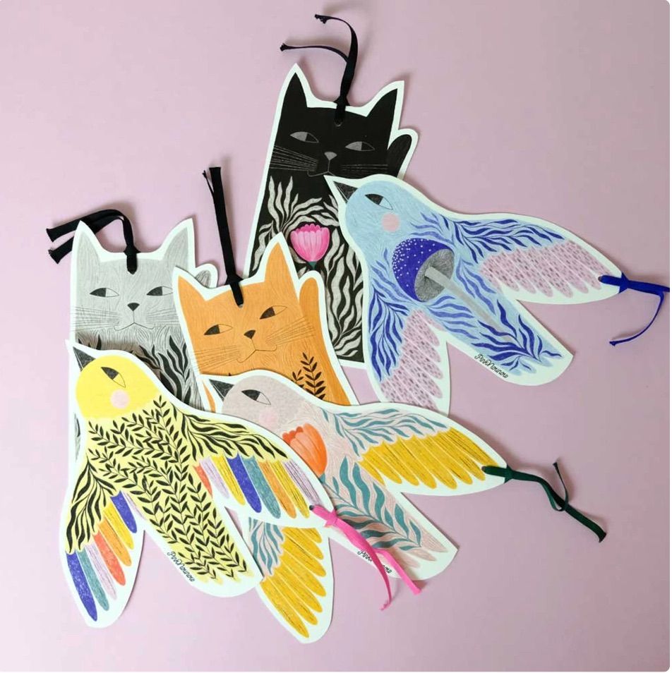 Image of bird and cat bookmarks