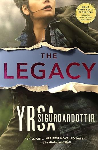 cover of The Legacy by Yrsa Sigurdardottir; image of a woman in outdoor gear running