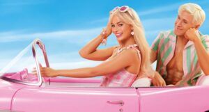 barbie movie promo ad with Margot Robbie and Ryan Gosling