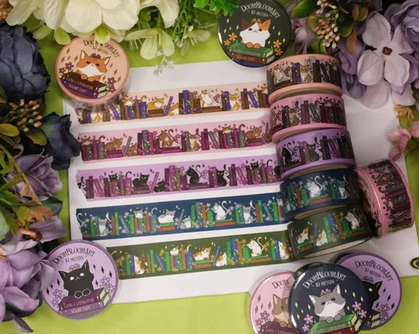image of washi tape with cats and books 
