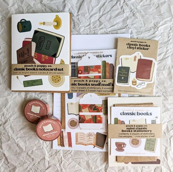 image of bookish stationery kit collection with stickers and papers