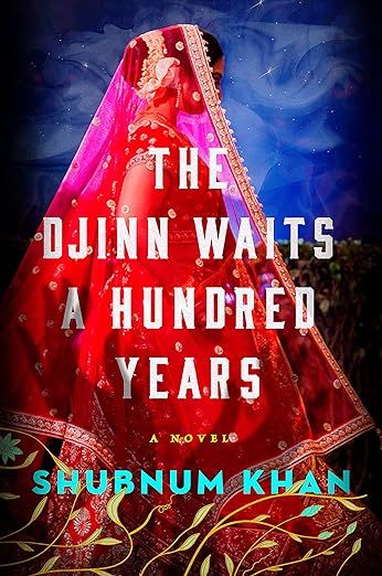 cover of The Djinn Waits a Hundred Years by Shubnum Khan; image of a woman in a red headdress kneeling