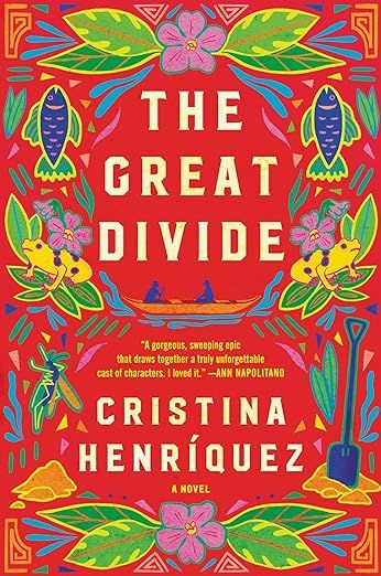 cover of The Great Divide by Cristina Henriquez; red with a flower border