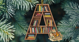 an ornament of an A-shaped bookshelf