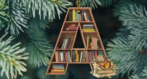 an ornament of an A-shaped bookshelf