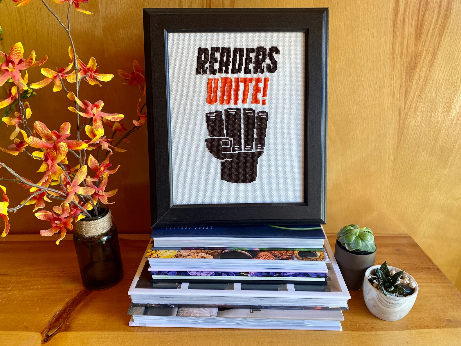 readers unite cross stitch book cover