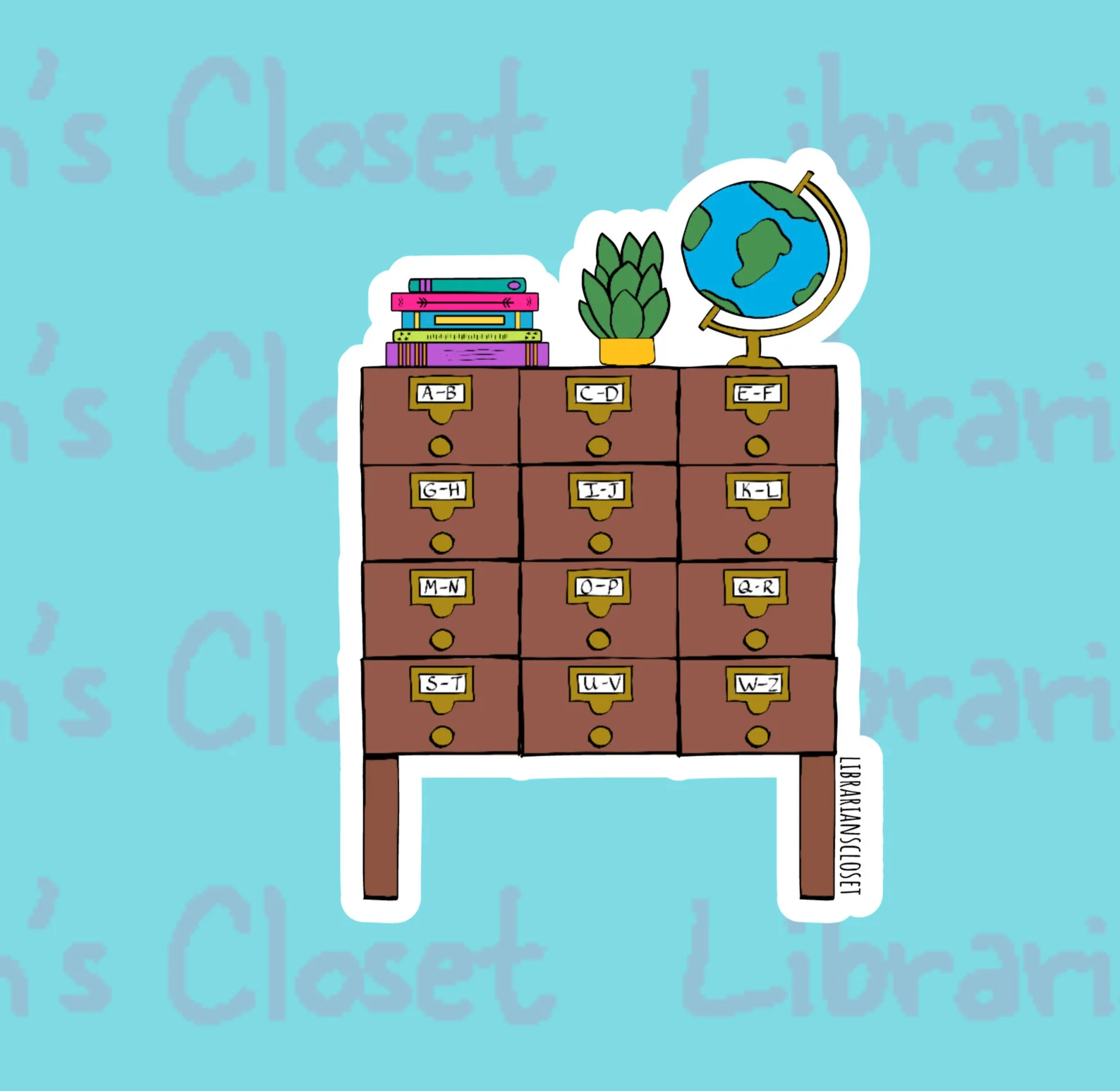 image of a sticker in the shape of library card catalog. 