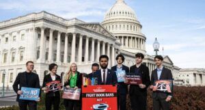 Image from the Fight Book Bans Act press conference, via Rep Maxwell Frost's press release.