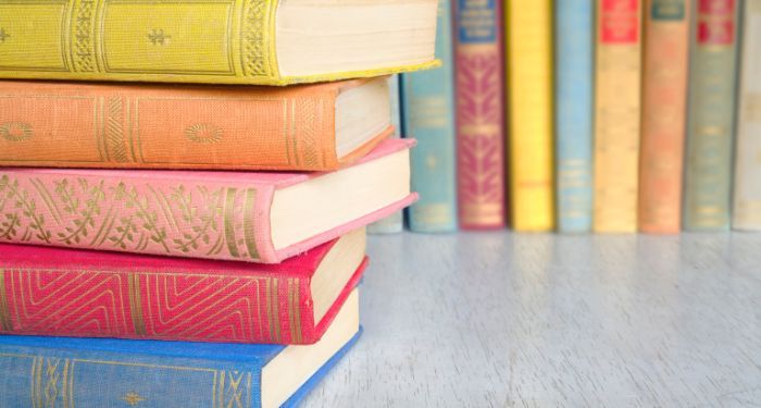 Image of a stack of colorful books