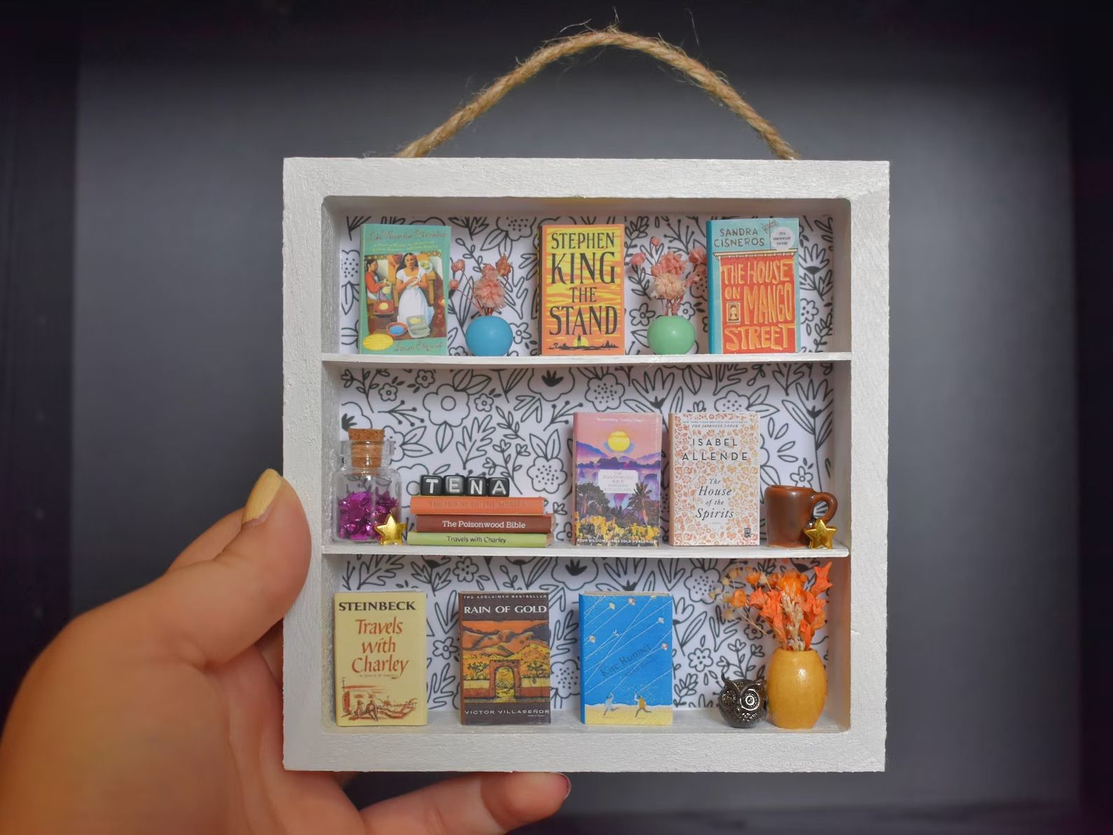 Custom Miniature Square Bookshelf in a hand.