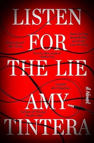 cover of Listen for the Lie by Amy Tintera; red with a long cord to a microphone winding around and around on the front
