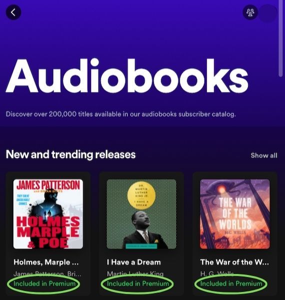 Spotify Premium to include free access to audiobooks in UK