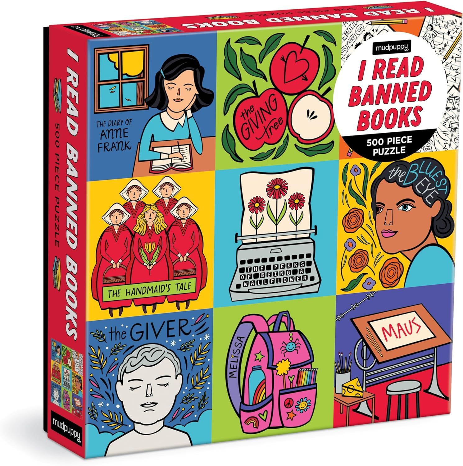 Image of a puzzle featuring 9 different banned books images