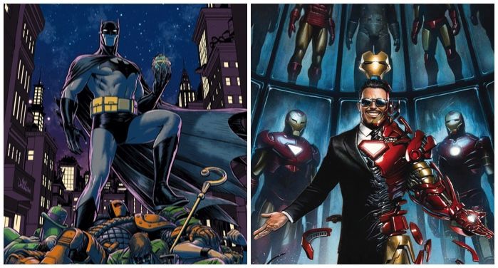 batman and iron man comic book covers