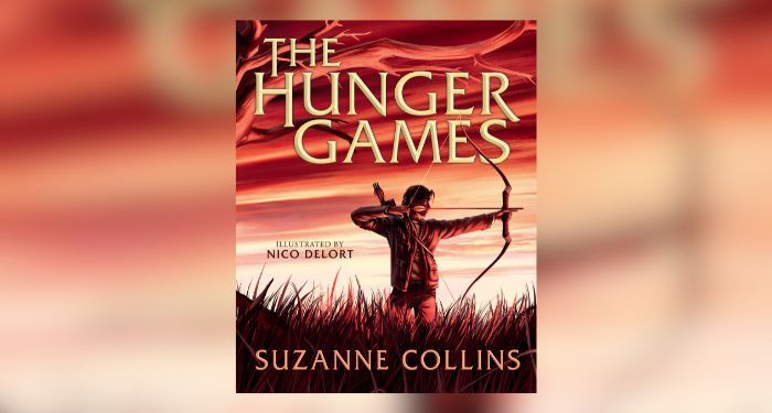 illustrated hunger games cover + blurred background
