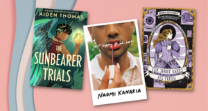 a collage of three ya book covers by trans authors