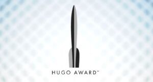 Hugo Awards logo against a white and light blue checkered background