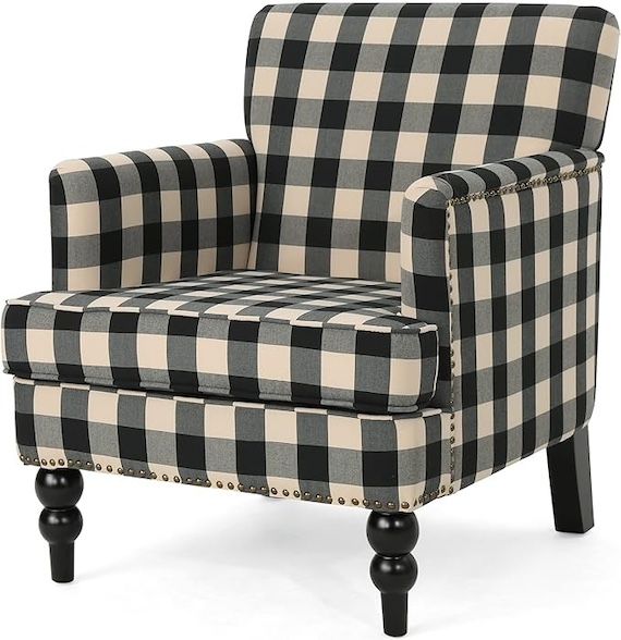 a black and white checkered armchair