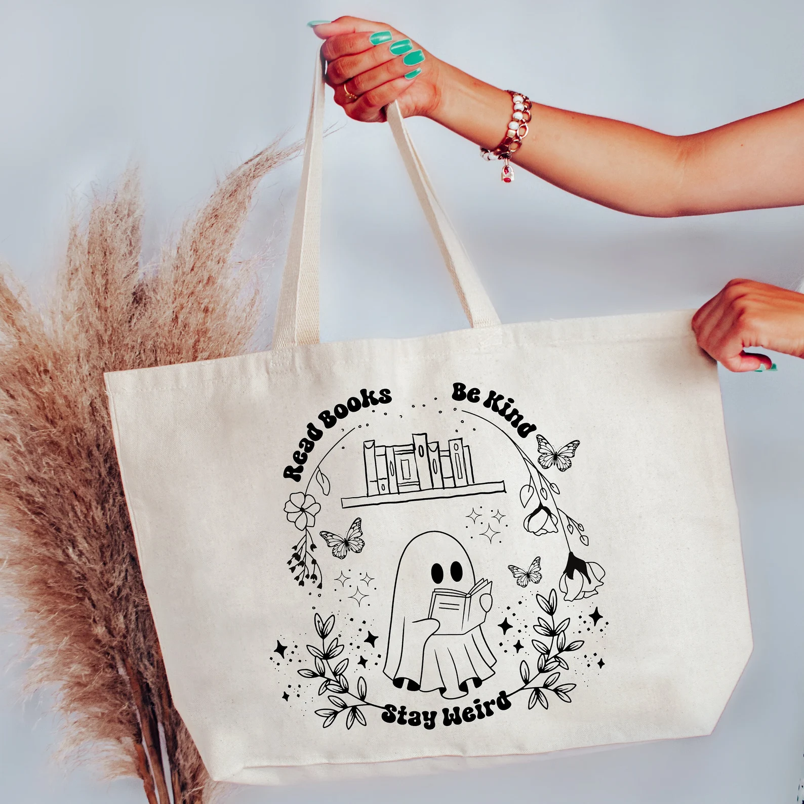 Read Books, Be Kind, Stay Weird tote bag