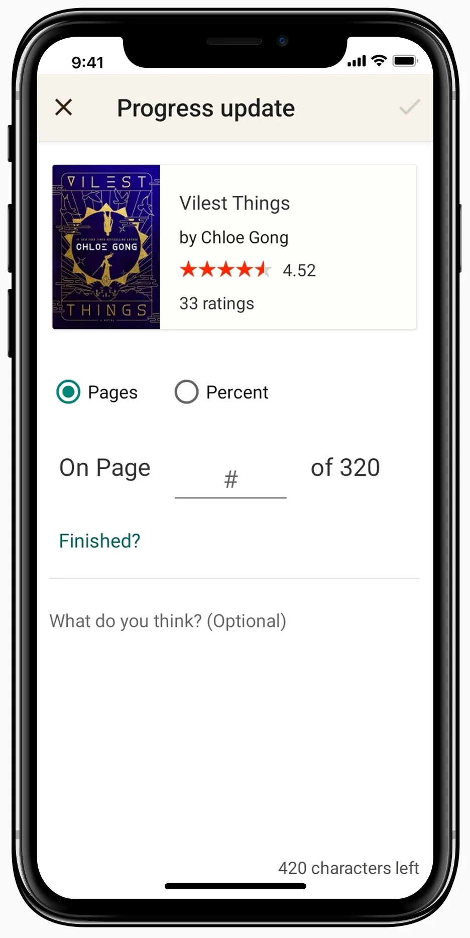 screencap of Goodreads app