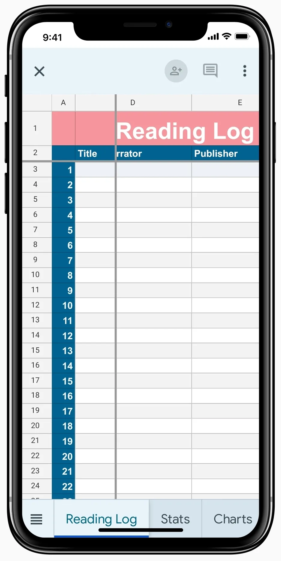 screencap of Book Riot's reading tracker in Google Sheets