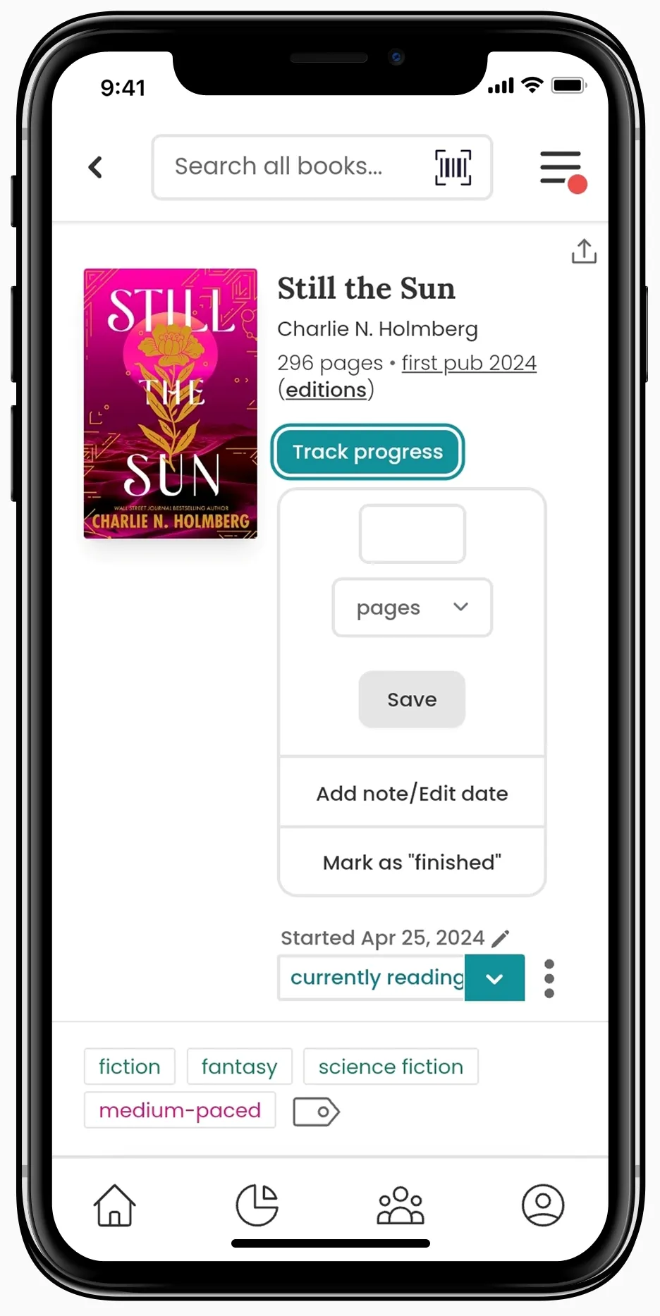 screencap of The StoryGraph Book Tracker