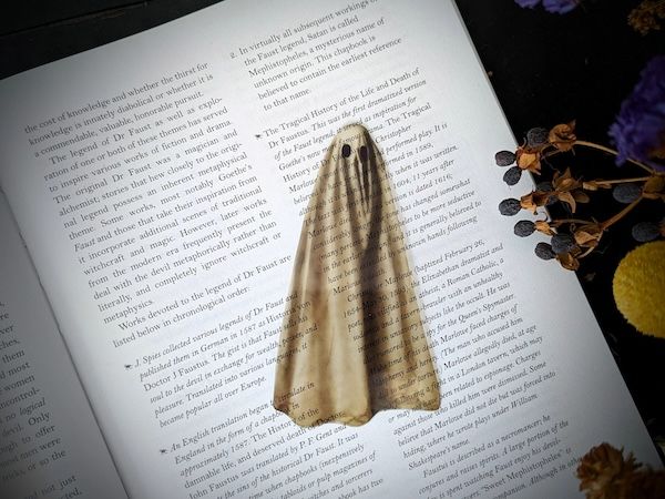 clear ghost bookmark inside of a book