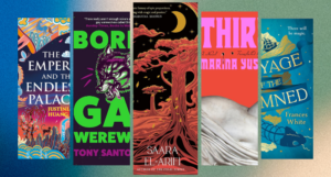 sections of covers from six new LGBTQ fantasy books